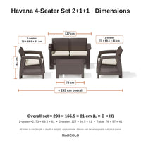 Havana 4-Seater Set 2+1+1 – dimensions