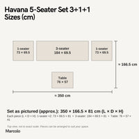 Havana 5-Seater Set 3+1+1 – sizes (cm)