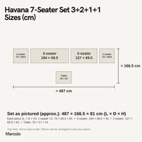 Havana 7-Seater Set 3+2+1+1 – sizes (cm)