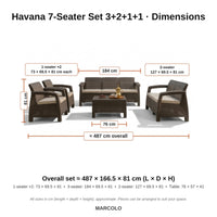 Havana 7-Seater Set 3+2+1+1 – dimensions