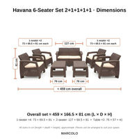 Havana 6-Seater Set 2+1+1+1+1 – dimensions