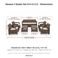 Havana 7-Seater Set 3+1+1+1+1 – dimensions