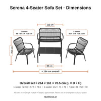 Serena 4-seater outdoor set dimensions – Black
