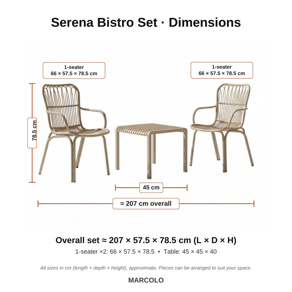 Serena Bistro Set – dimensions