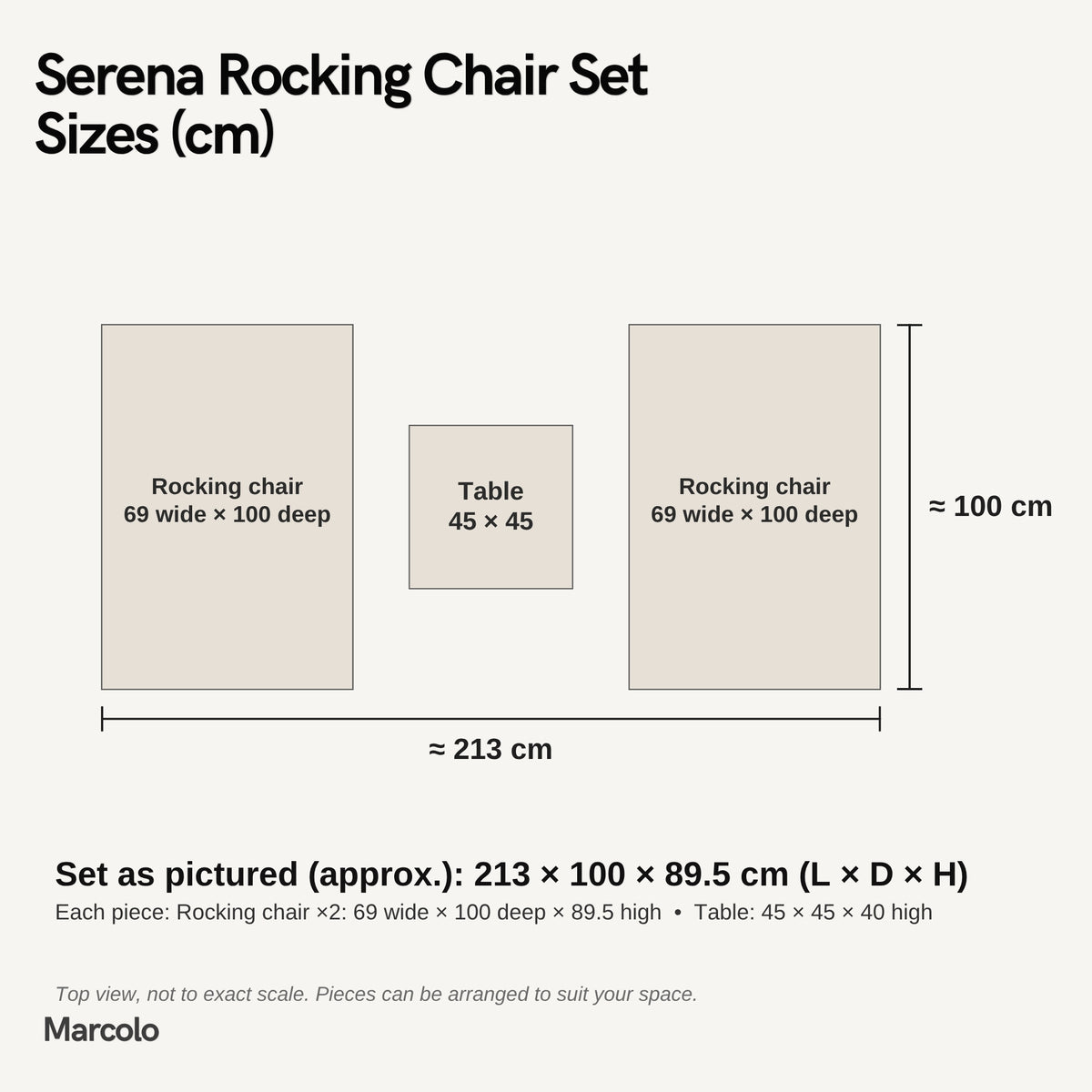 Serena Rocking Chair Set – sizes (cm)