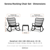 Serena rocking chair set dimensions – Black