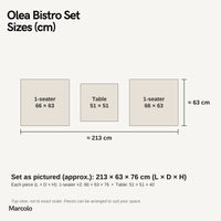 Olea Bistro Set – sizes (cm)