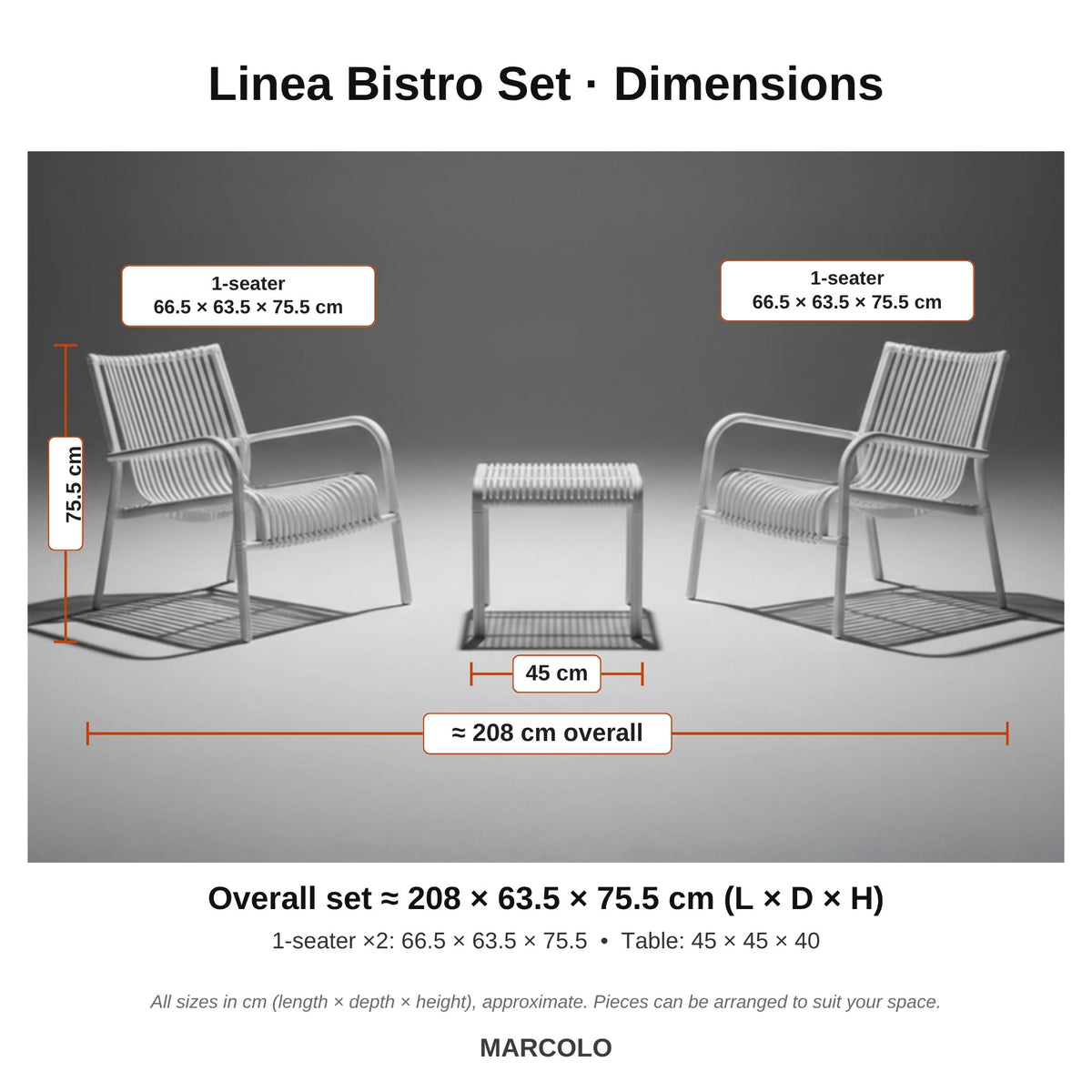 Linea Bistro Set – dimensions