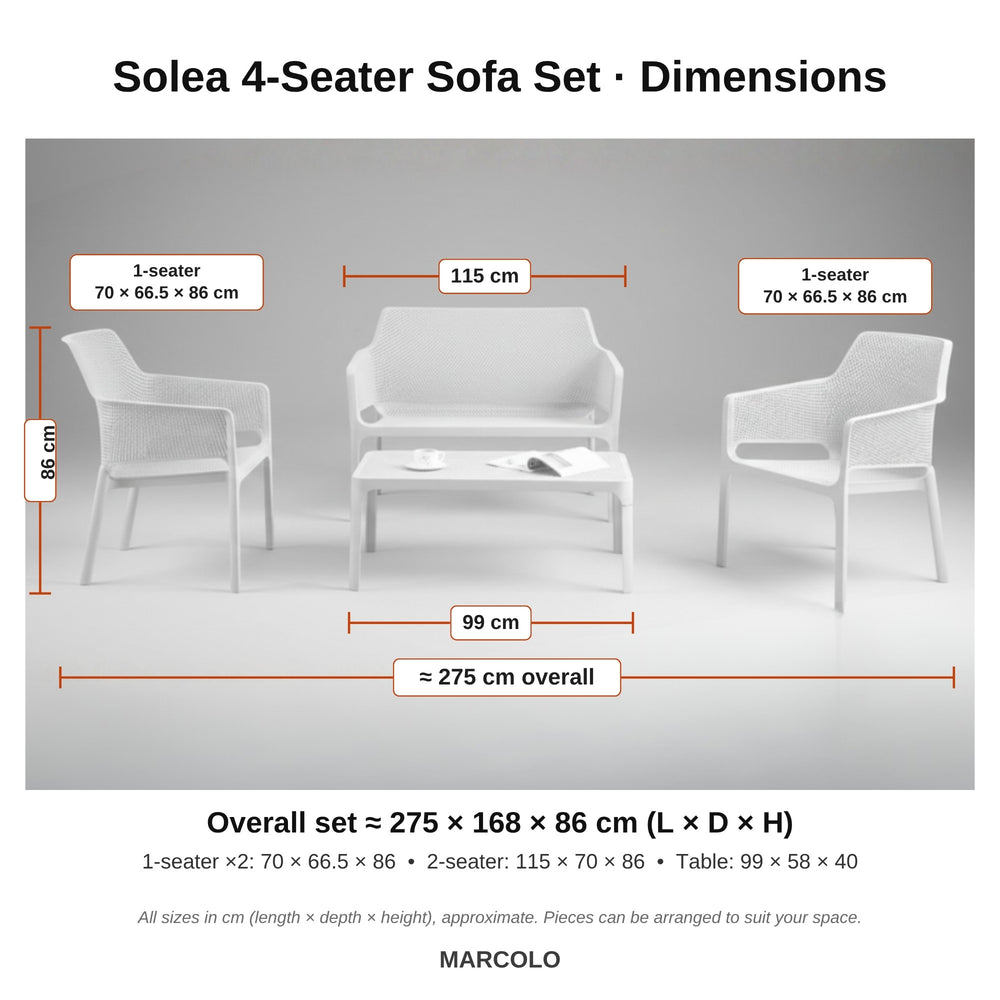 Solea 4-Seater Sofa Set – dimensions