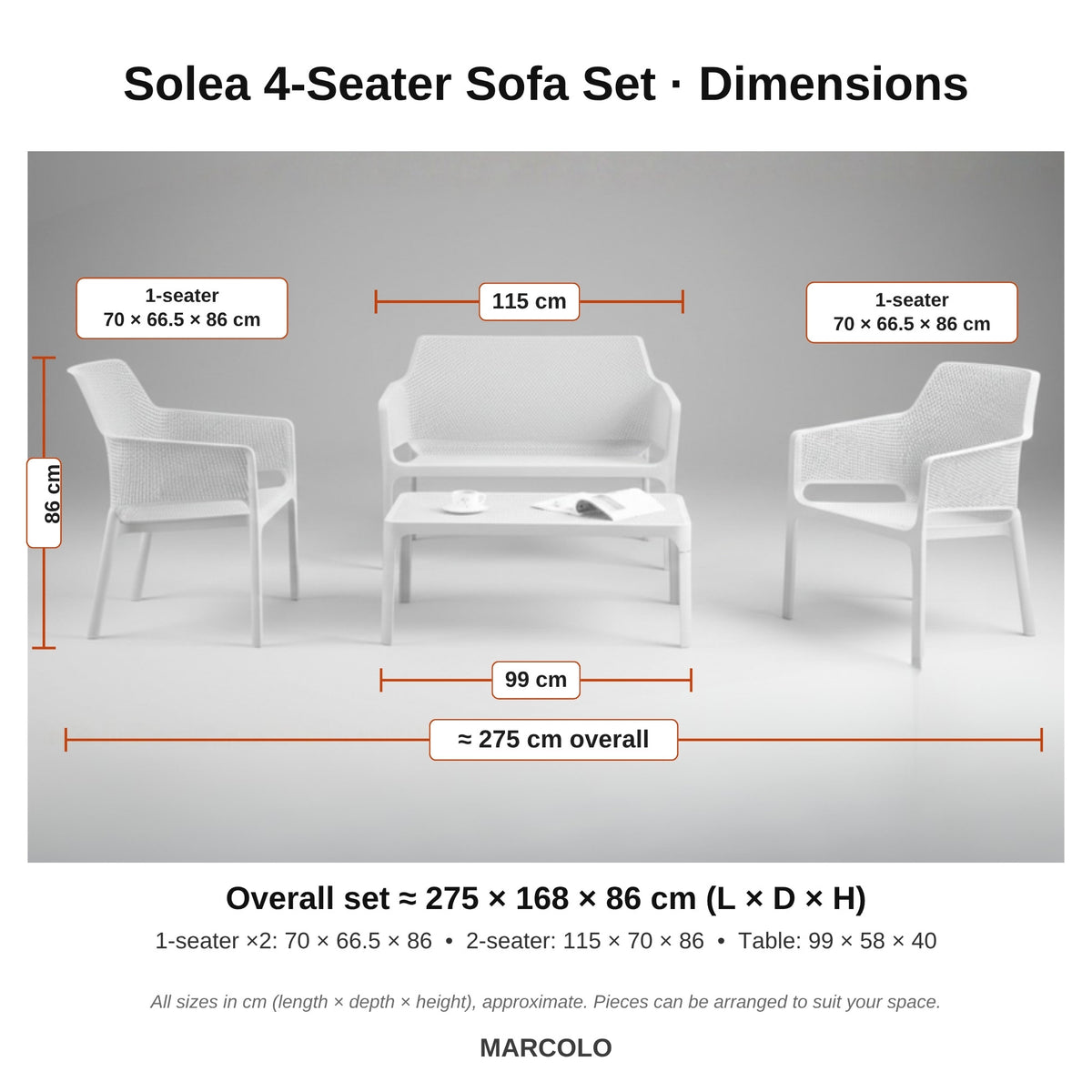 Solea 4-Seater Sofa Set – dimensions
