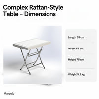 Complex rattan-style folding table dimensions: 85 × 55 × 75 cm, 5.2 kg