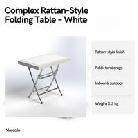 Complex rattan-style folding table key features: rattan-style finish, folds for storage, indoor and outdoor, 5.2 kg