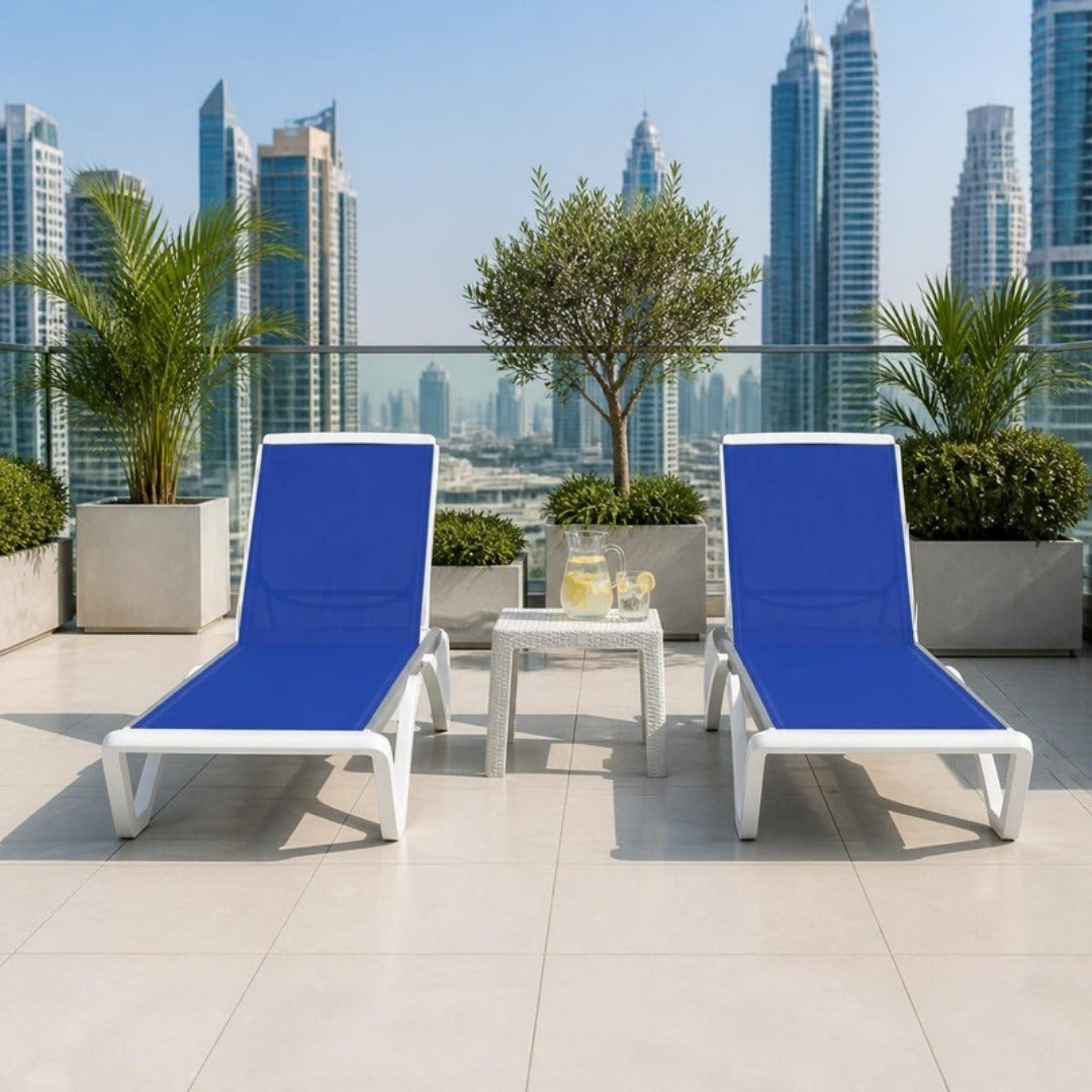 Java sun lounger set on a Dubai rooftop terrace