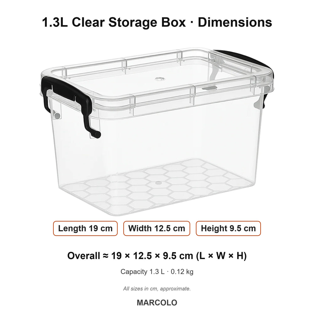 1.3L Clear Storage Box with Lid – dimensions