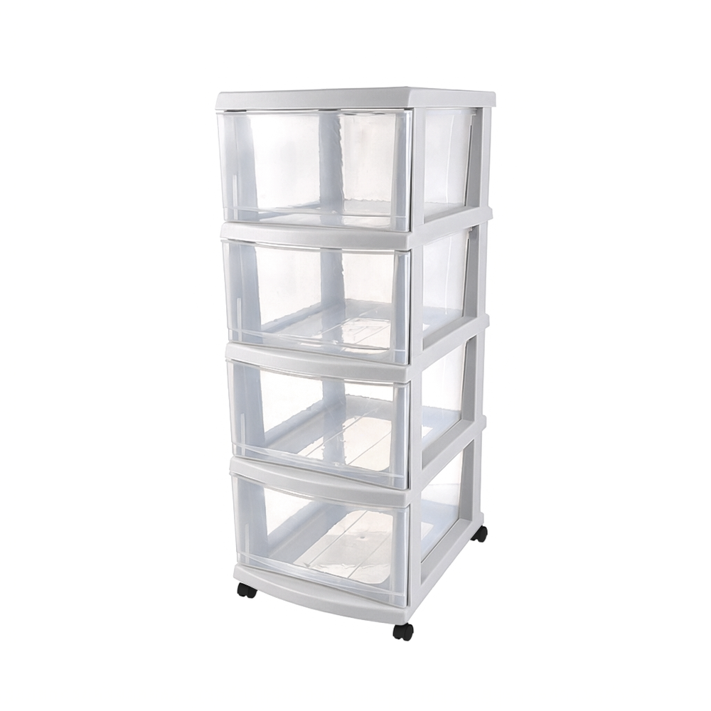 4-Layer Storage Cabinet, 43×34×85 cm – Clear & Grey