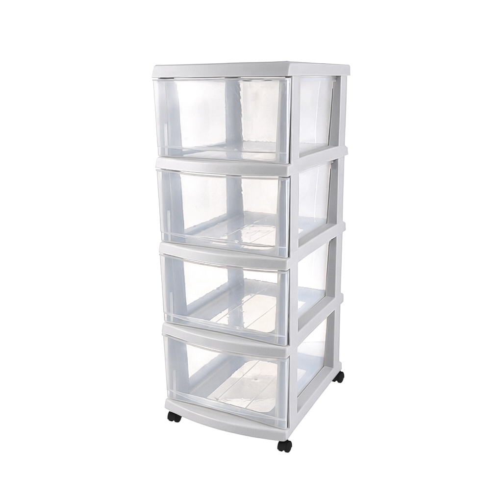4-Layer Storage Cabinet, 43×34×85 cm – Clear & Grey