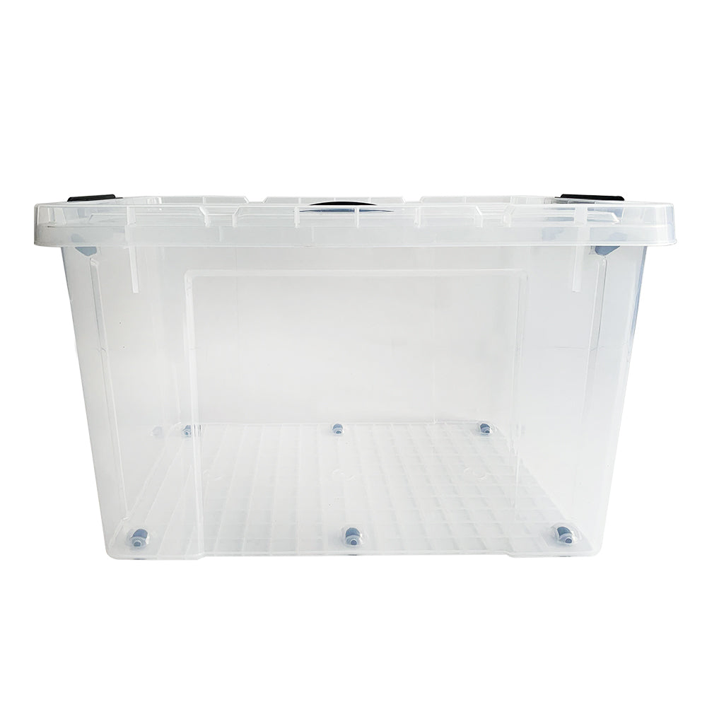 65L Plastic Storage Box with Lid – Transparent Stackable Organizer with Wheels & Handles