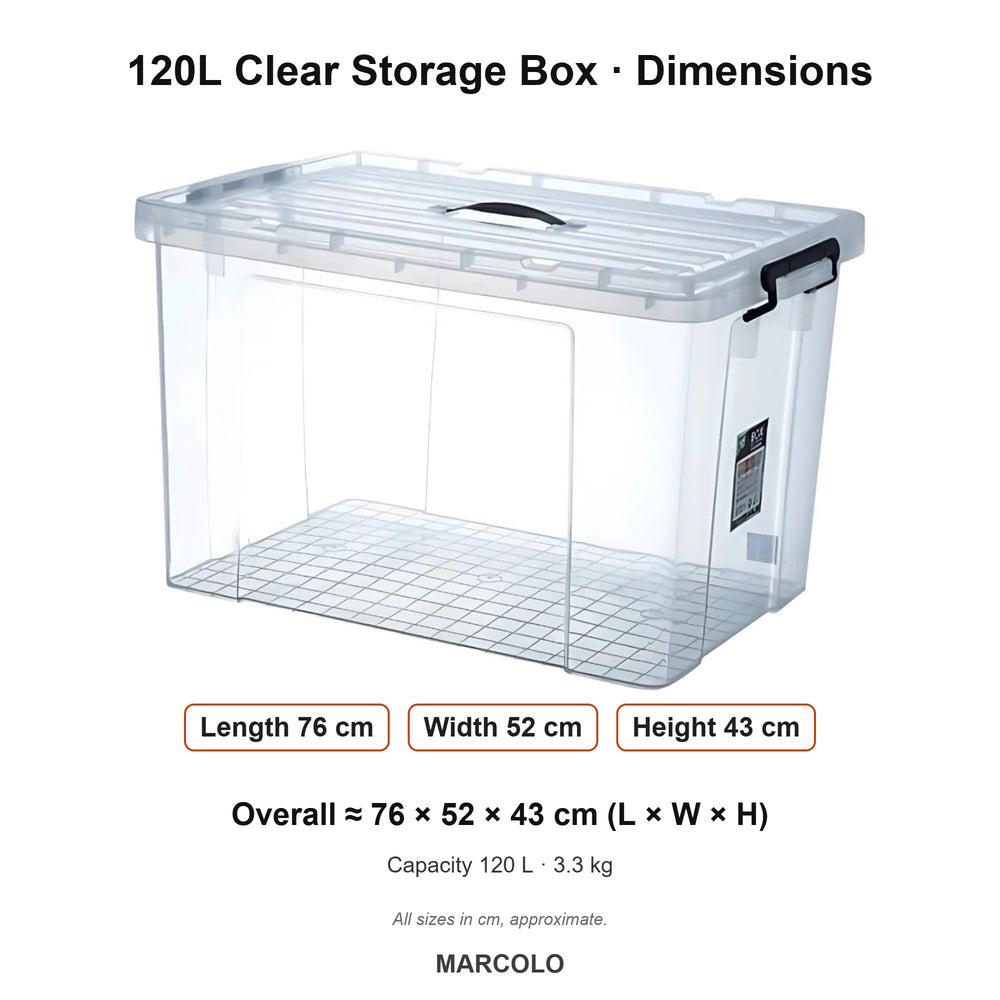 120L Clear Storage Box with Locking Lid – dimensions