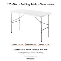 120×60 cm Dual-Height Centerfold Folding Table – dimensions