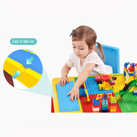 Kids activity table with easy-to-remove building-block plates