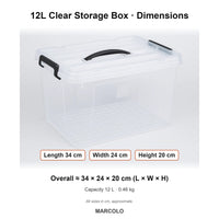 12L Clear Storage Box with Locking Lid & Side Handles – dimensions