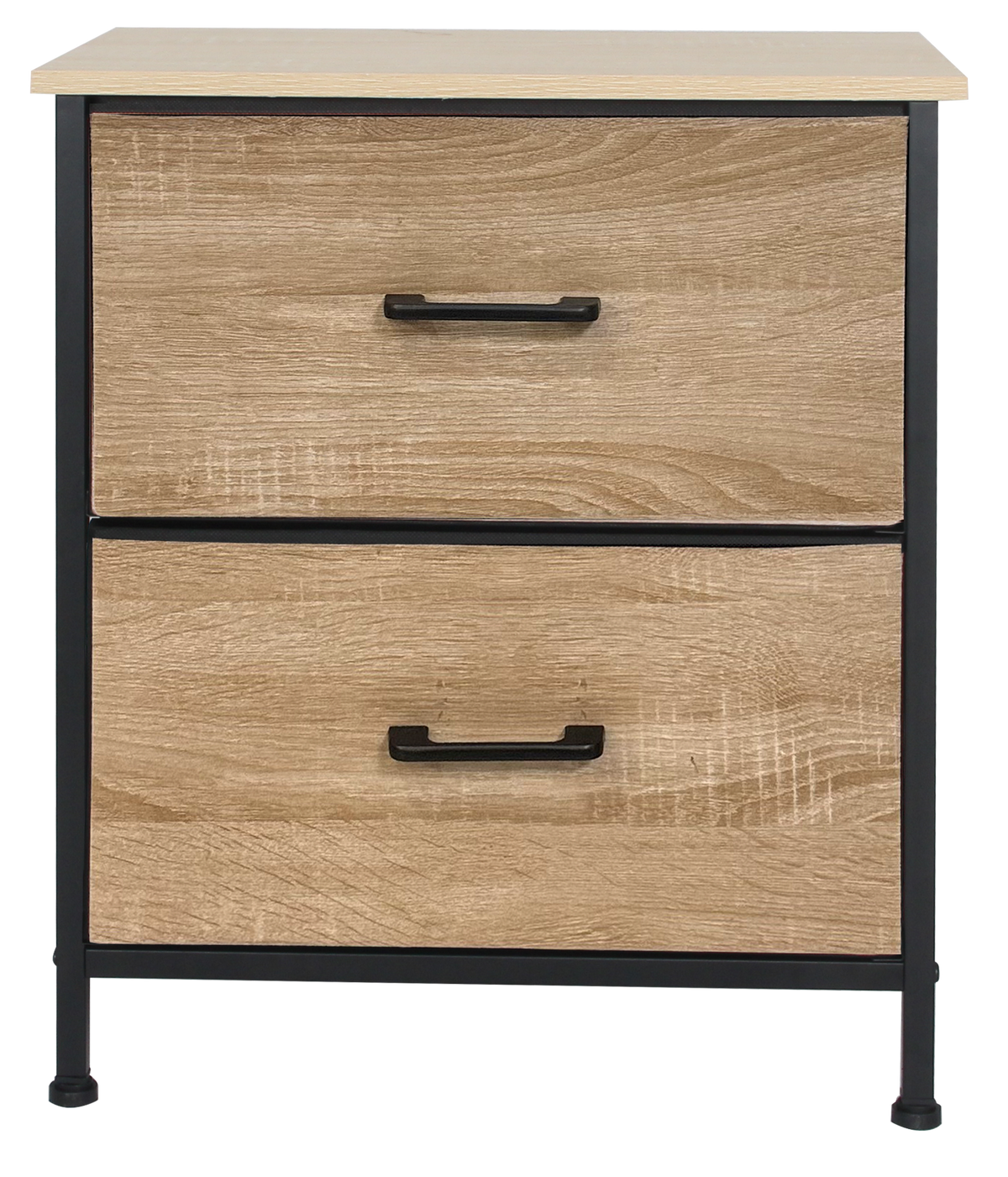 Nova Fabric Drawer Dresser, Oak Look & Black – 2 Drawers, front view