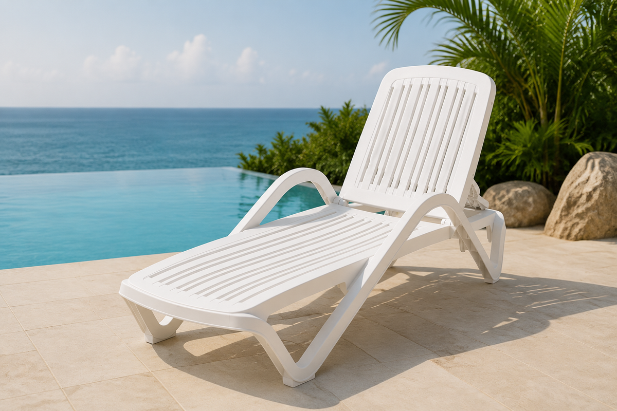 Marbella Sun Lounger, White – by an infinity pool