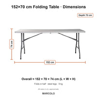 152×70 cm Centerfold Folding Table – dimensions