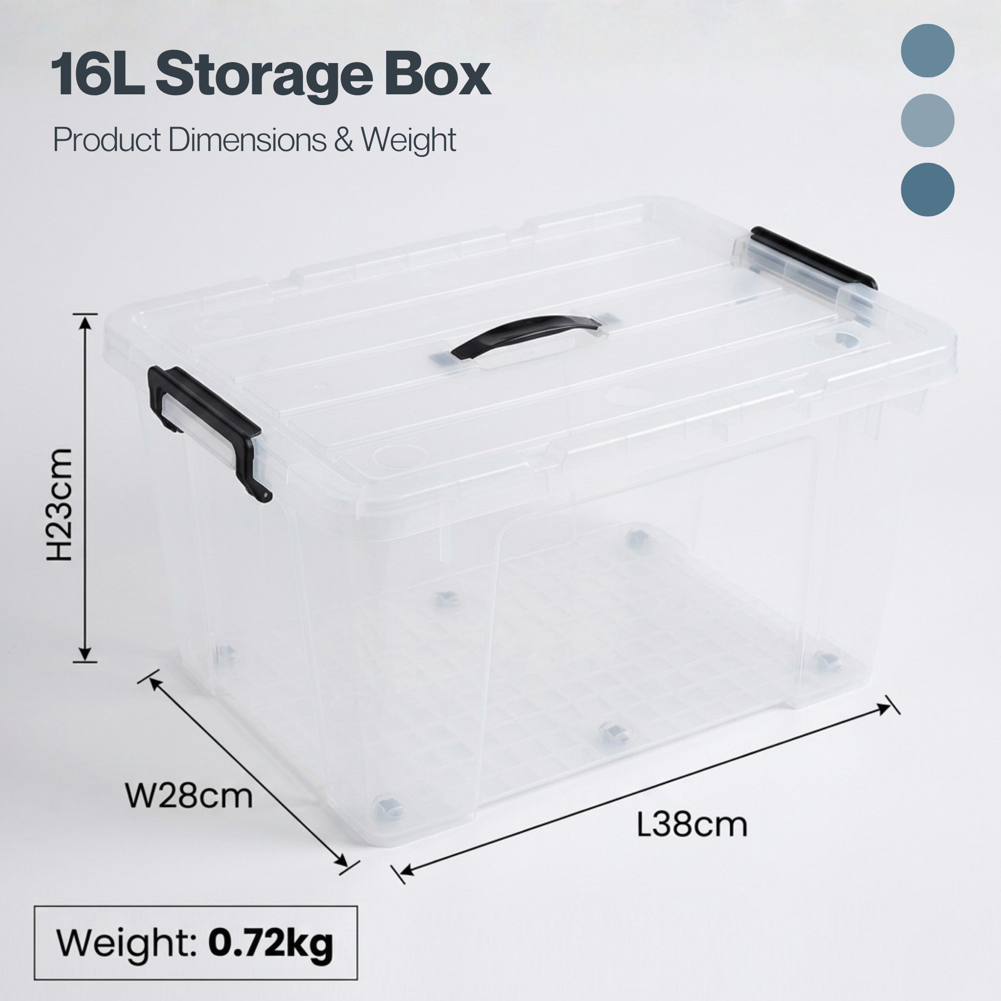 16L Plastic Storage Box with Lid – Transparent Stackable Organizer with Handles