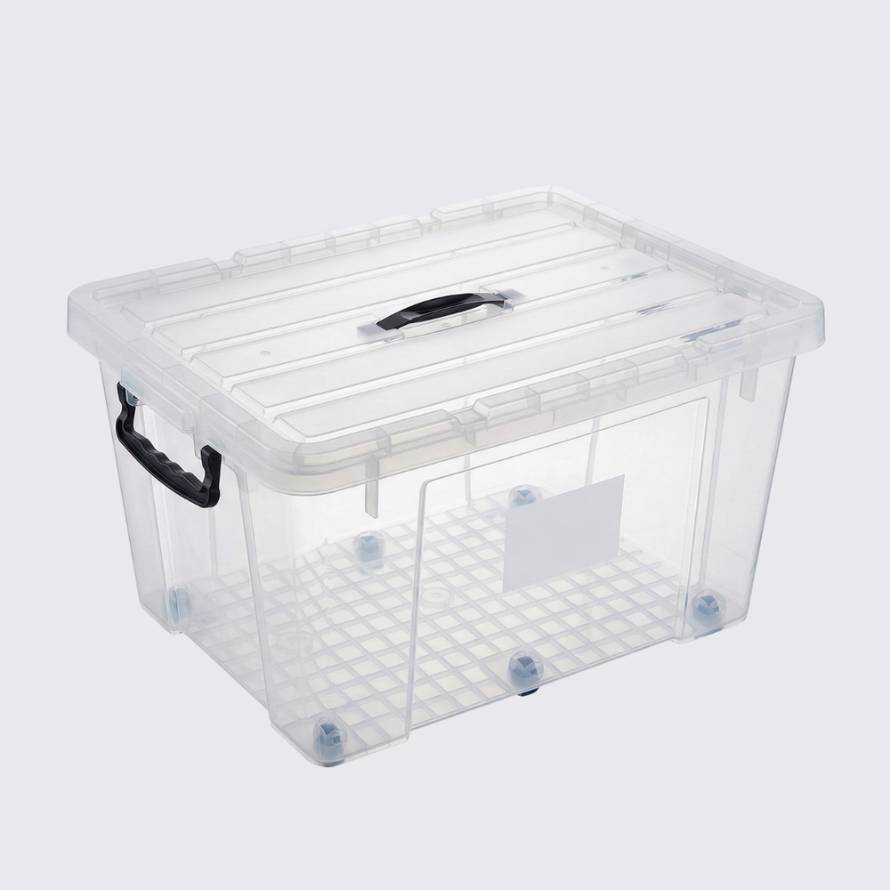 16L Plastic Storage Box with Lid – Transparent Stackable Organizer with Handles