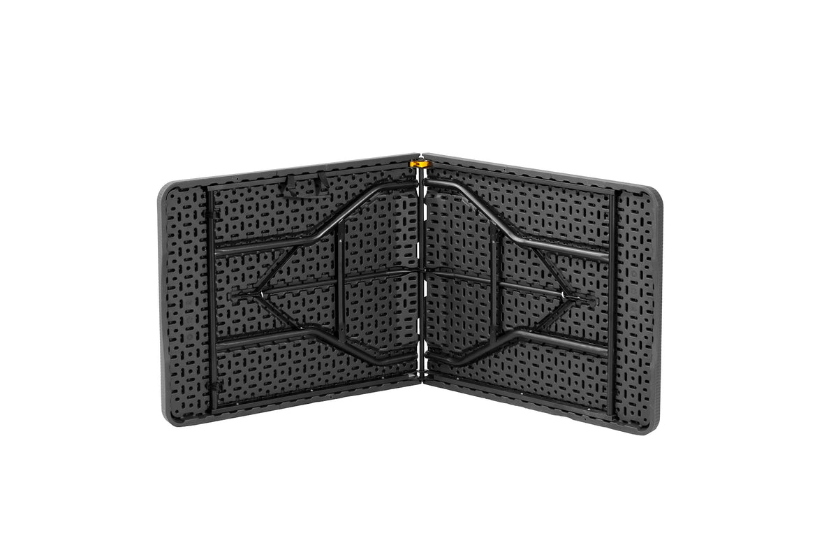 6 ft Rattan-Style Rectangular Folding Table, 180×70×74 cm, Black – folded view