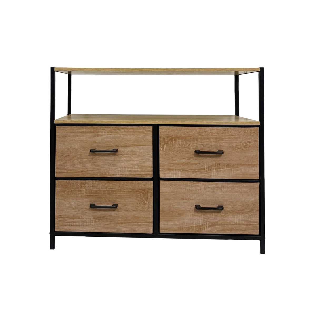 Casa 4-Drawer Fabric Dresser with Open Shelf, 80×30×70 cm, Oak Look – front view