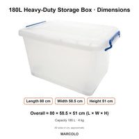 180L Heavy-Duty Plastic Storage Box with Locking Lid – dimensions