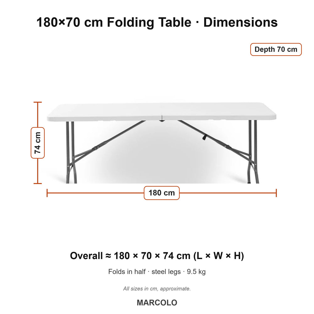 180×70 cm Centerfold Folding Table – dimensions