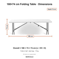 180×74 cm Centerfold Folding Table – dimensions