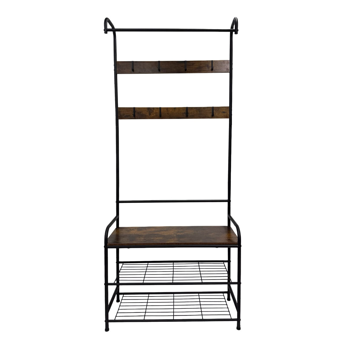 Flexi Entryway Rack with Wooden Shelf, 8 Hooks & 2-Tier Shoe Storage – front view