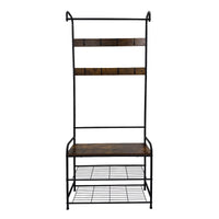 Flexi Entryway Rack with Wooden Shelf, 8 Hooks & 2-Tier Shoe Storage – front view