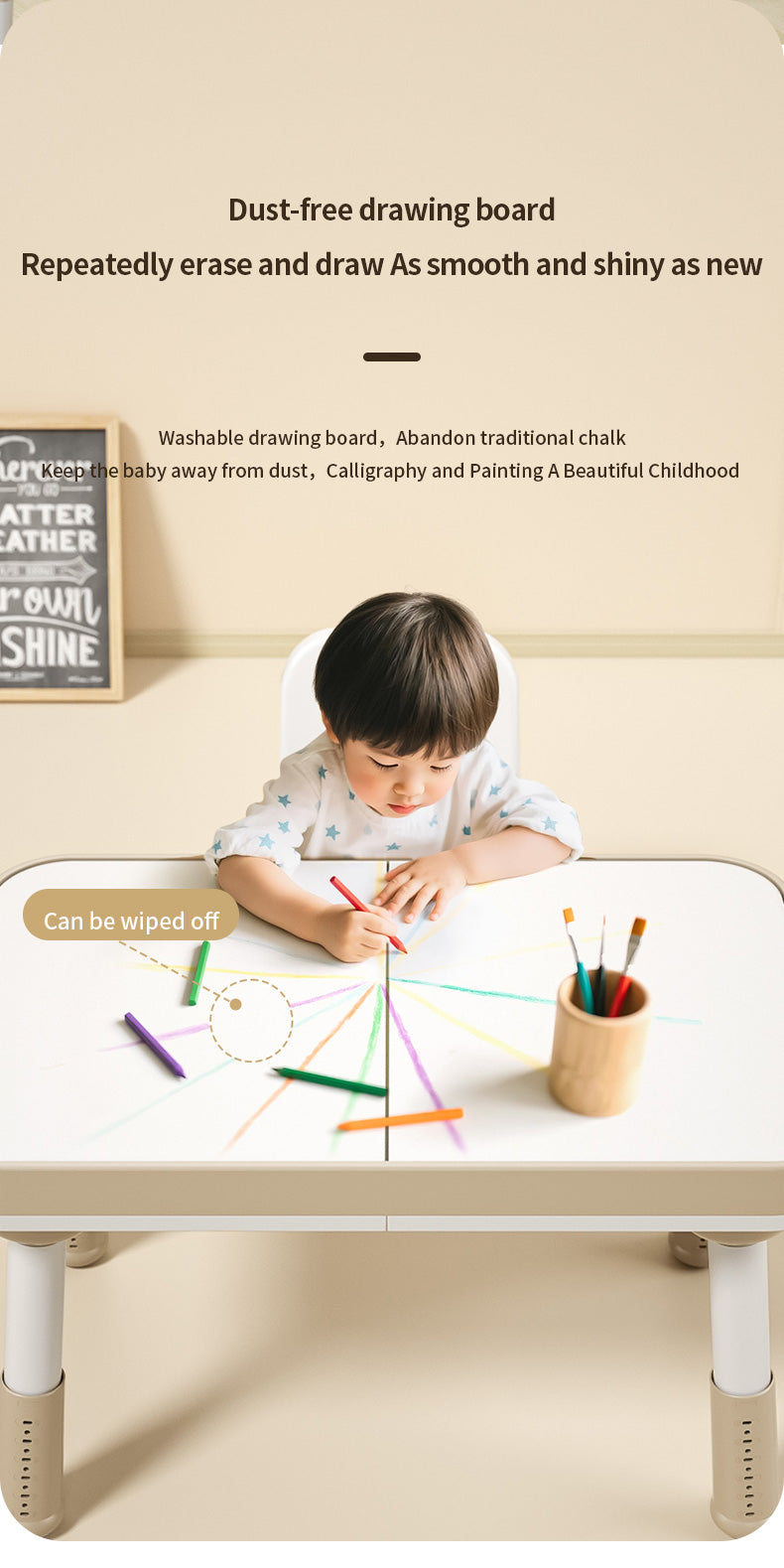 Kids Height-Adjustable Table & Chair Set – wipe-clean drawing board