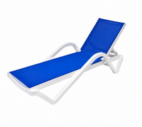 Java Textilene Sun Lounger, White Frame & Blue Fabric – angled view