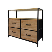 Casa 4-Drawer Fabric Dresser with Open Shelf, 80×30×70 cm, Oak Look – angled view