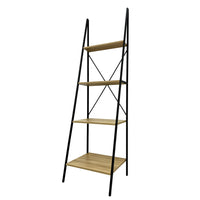 Flexi 4-Tier Ladder Shelf, Wood-Look Shelves & Black Metal Frame – angled view