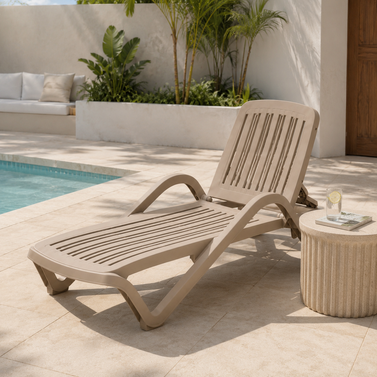 Marbella sun lounger, beige, by a pool