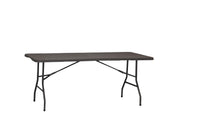 Marcolo 6 ft black woodgrain folding table, front view