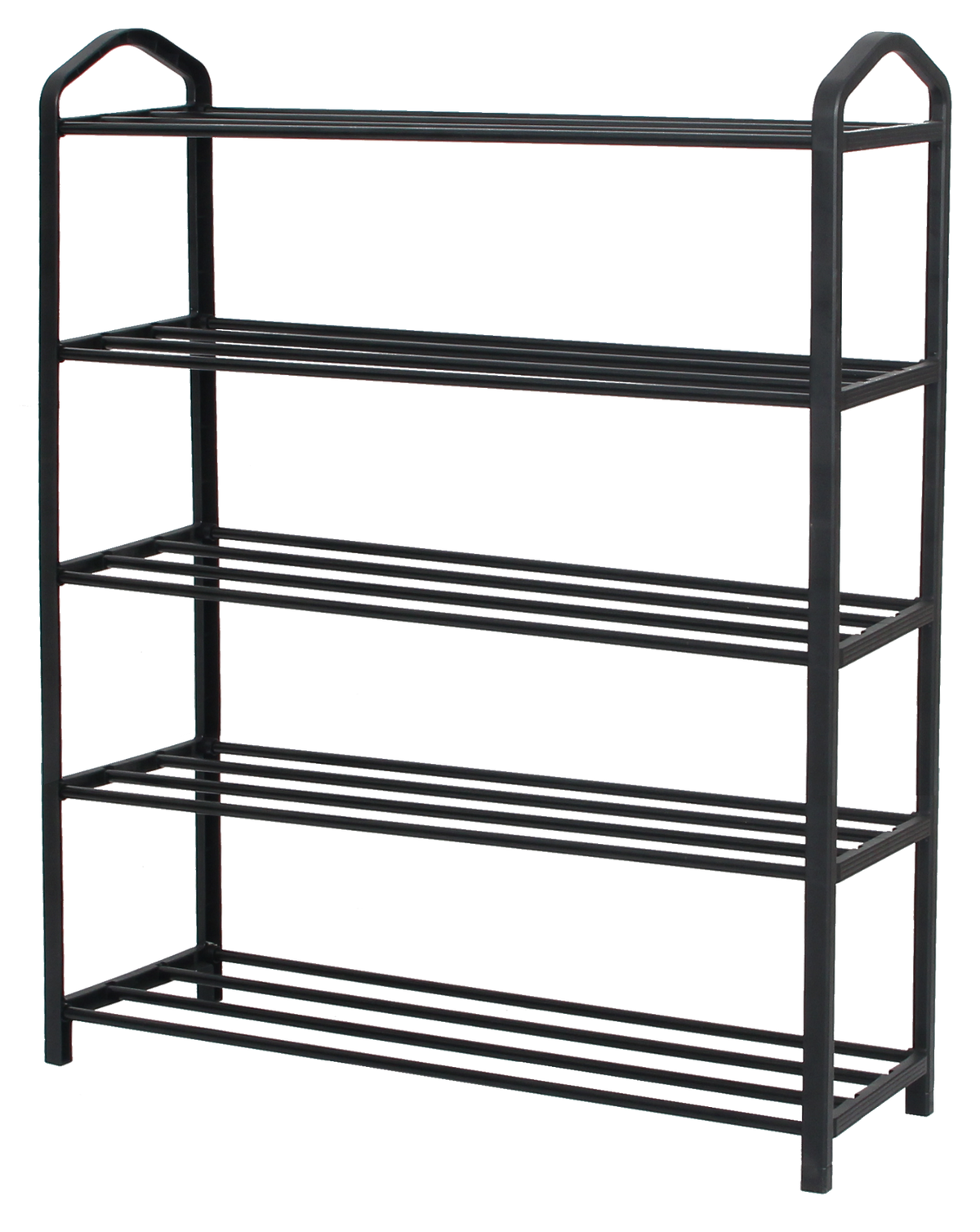 Easy Slim Metal Shoe Rack, Black – 5 Tiers, angled view