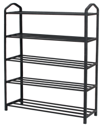 Easy Slim Metal Shoe Rack, Black – 5 Tiers, angled view