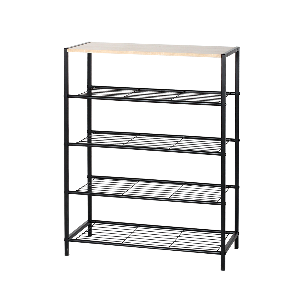 Urban Shoe Rack with Wooden Top – 5 Tiers, angled view