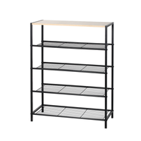 Urban Shoe Rack with Wooden Top – 5 Tiers, angled view