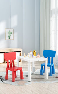 Kids Table & 2 Chairs Set – white table with red and blue chairs