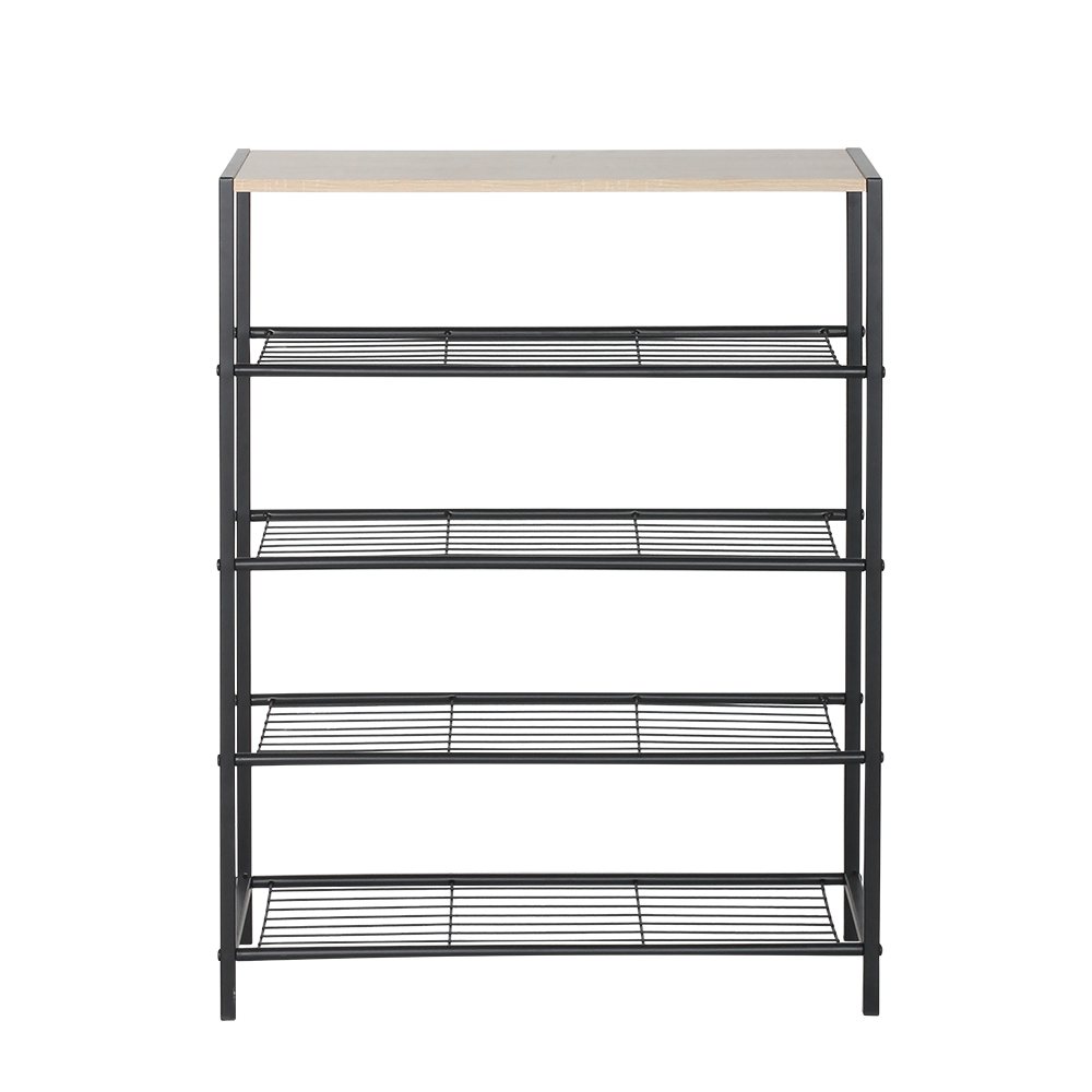 Urban Shoe Rack with Wooden Top – 5 Tiers, front view