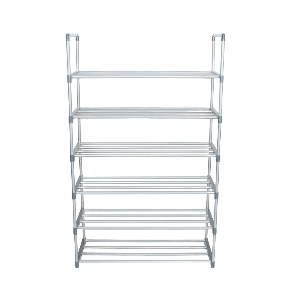 Easy 6-Tier Metal Shoe Rack, 65×30×107 cm, Silver – front view